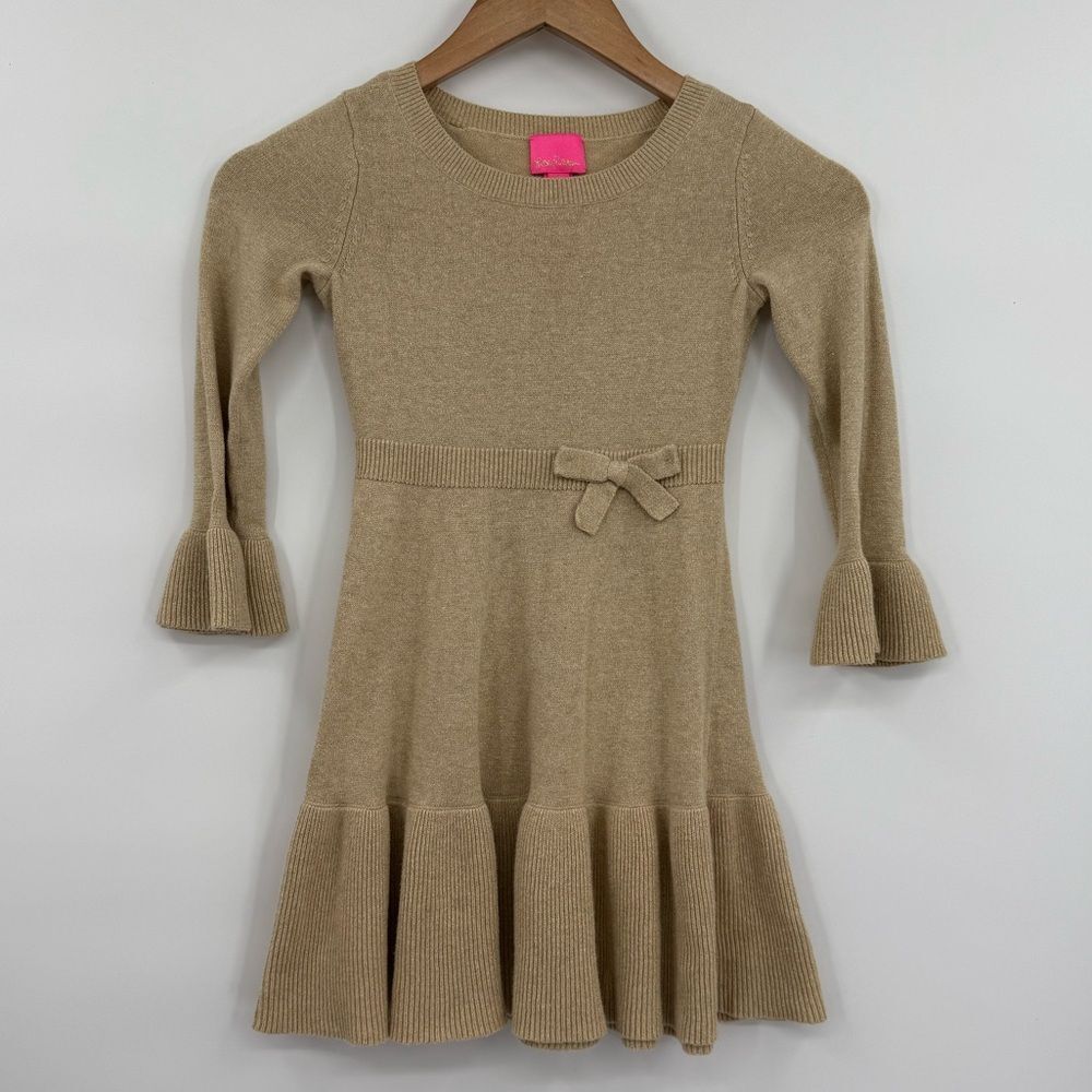 Lilly Pulitzer Girl's Amara Knit Sweater Dress in Gold Metallic | Size M (6-7)